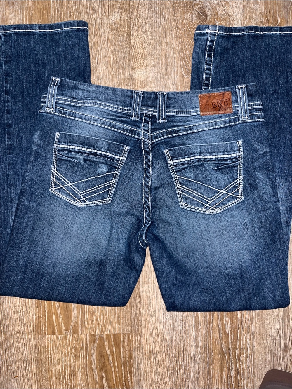 BKE Women's Dark Blue Bootcut Jeans with White Pocket Stitching